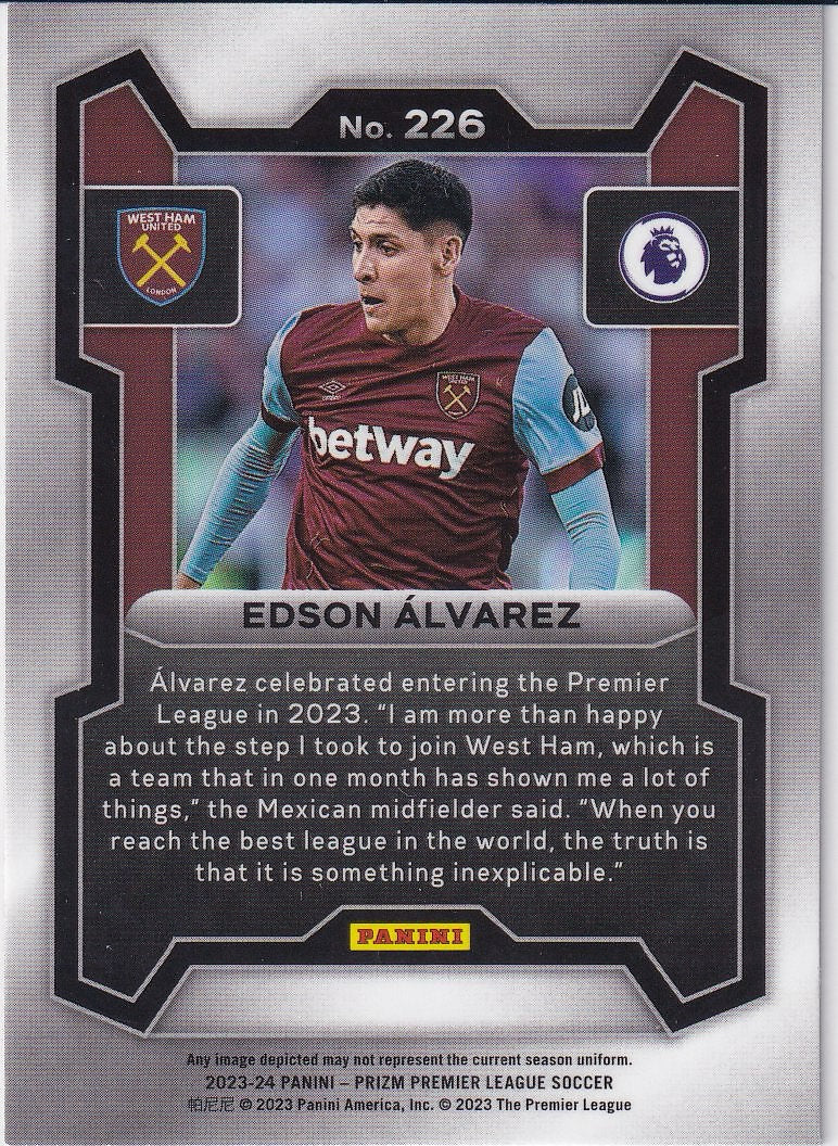 2023-24 Panini Prizm Premier League Soccer Base #226 West Ham United (Edson Alvarez)