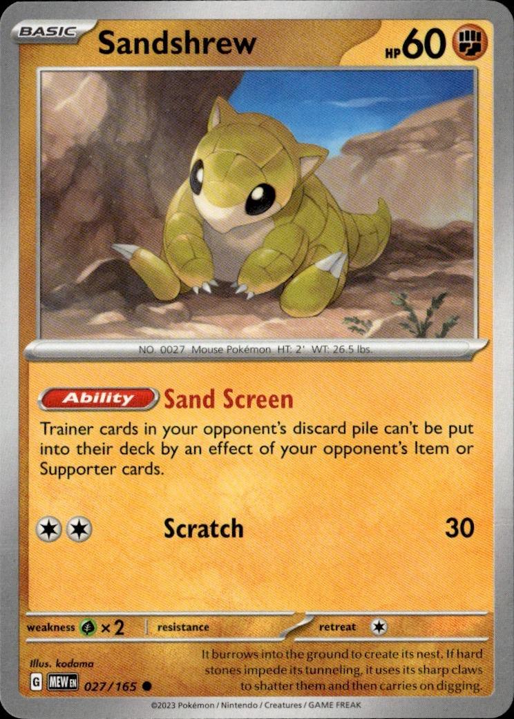 SV: Scarlet & Violet 151 Pokemon Common #027/165, Sandshrew