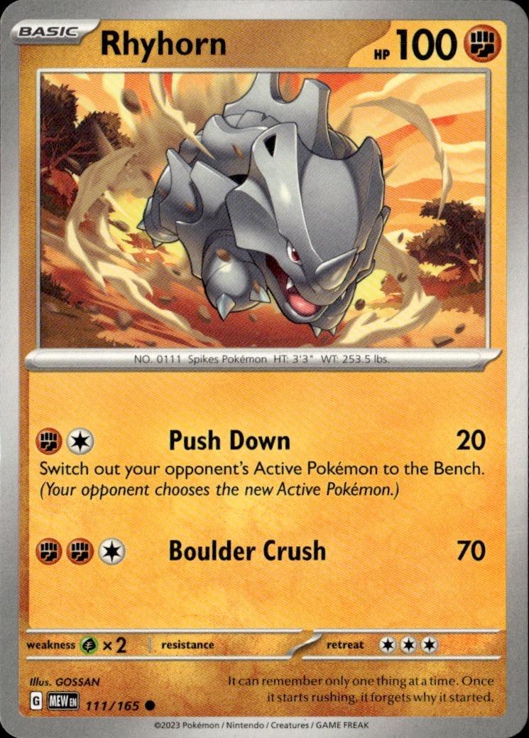 SV: Scarlet & Violet 151 Pokemon Common #111/165 (Rhyhorn)
