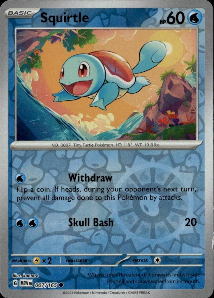SV: Scarlet & Violet 151 Pokemon Reverse Holo #007/165, Squirtle