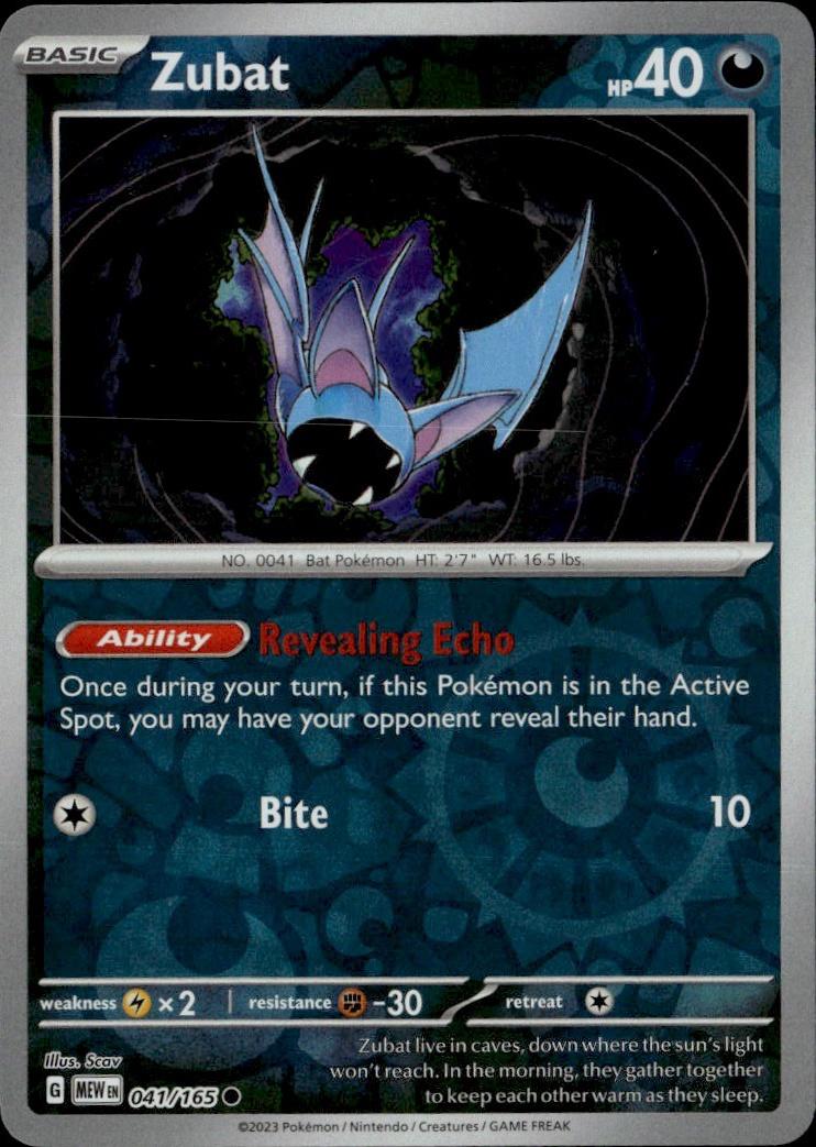 SV: Scarlet & Violet 151 Pokemon Reverse Holo #041/165 (Zubat)