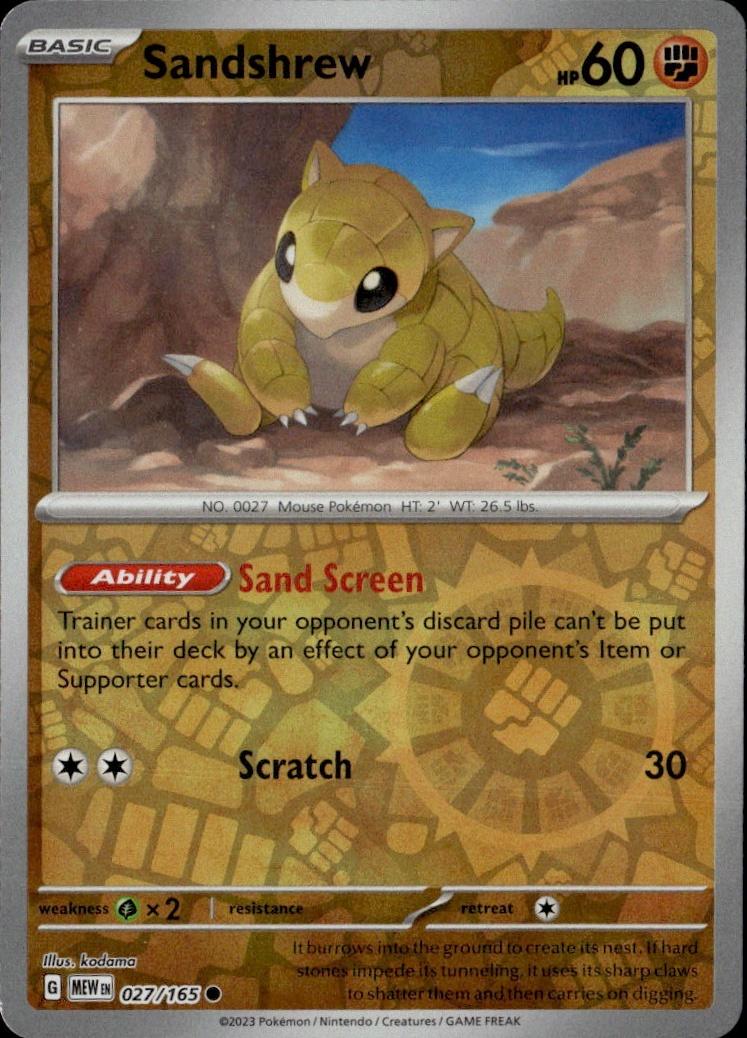 SV: Scarlet & Violet 151 Pokemon Reverse Holo #027/165 (Sandshrew)