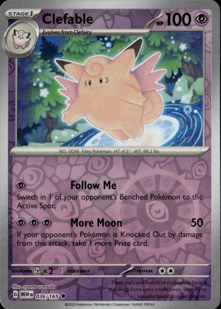 SV: Scarlet & Violet 151 Pokemon Reverse Holo #036/165 (Clefable)