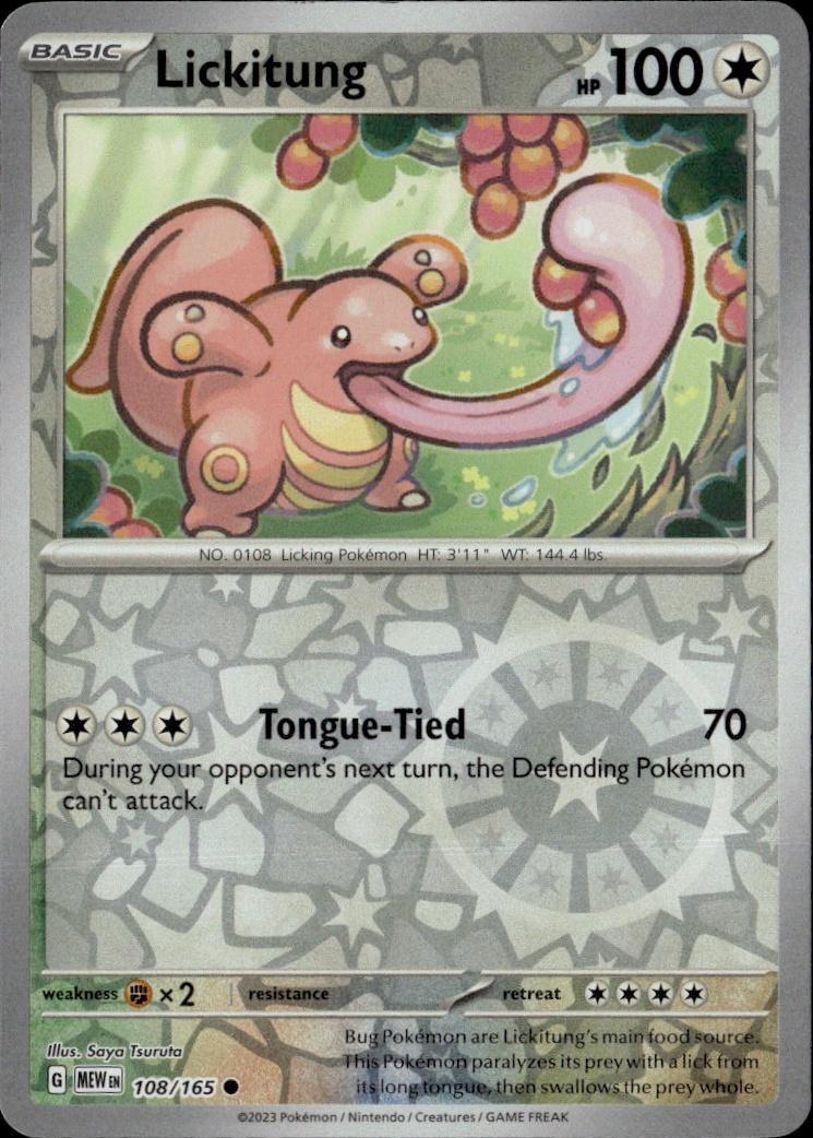 SV: Scarlet & Violet 151 Pokemon Reverse Holo #108/165 (Lickitung)