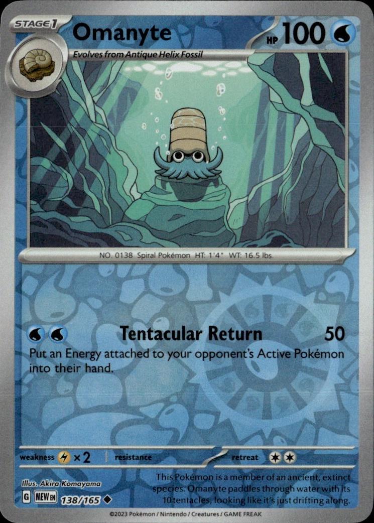 SV: Scarlet & Violet 151 Pokemon Reverse Holo #138/165, Omanyte