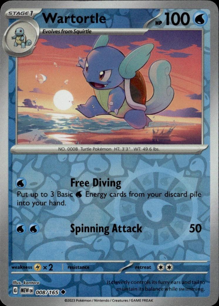 SV: Scarlet & Violet 151 Pokemon Reverse Holo #008/165, Wartortle