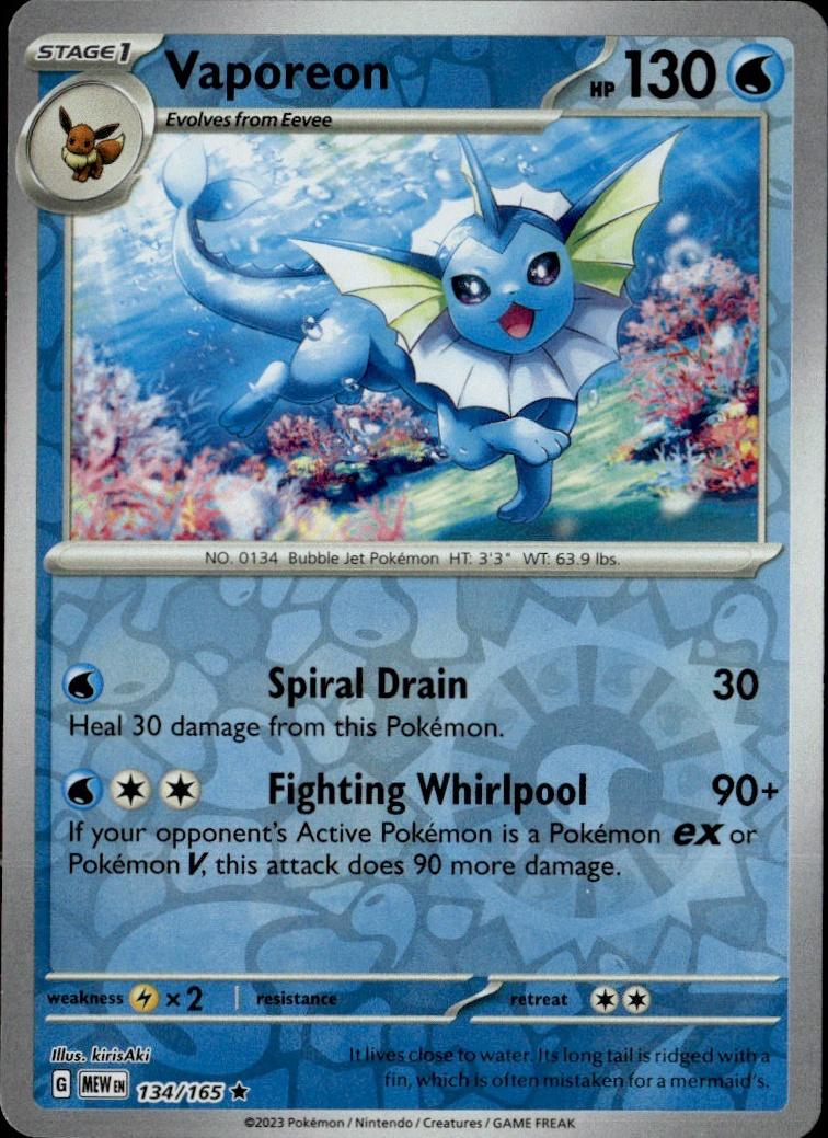 SV: Scarlet & Violet 151 Pokemon Holo #134/165, Vaporeon