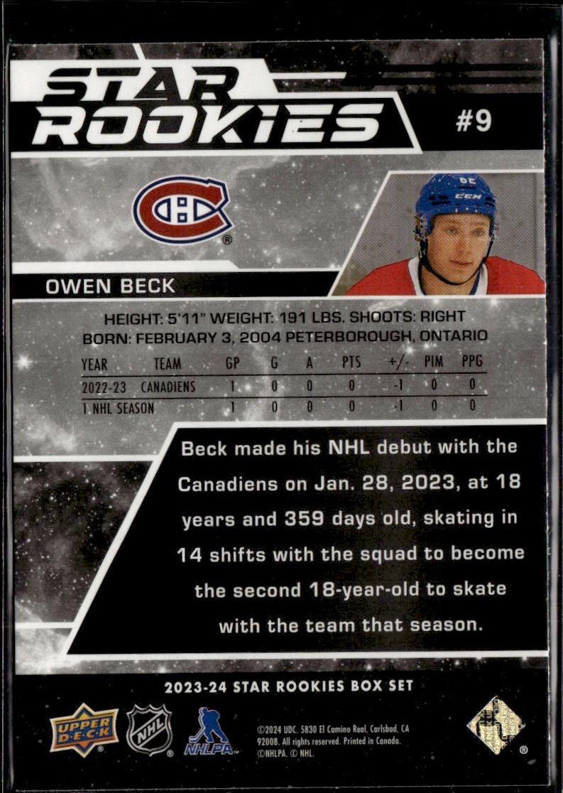 2023-24 Upper Deck NHL Star Rookies Box Set Hockey #9 Montreal Canadiens, Owen Beck