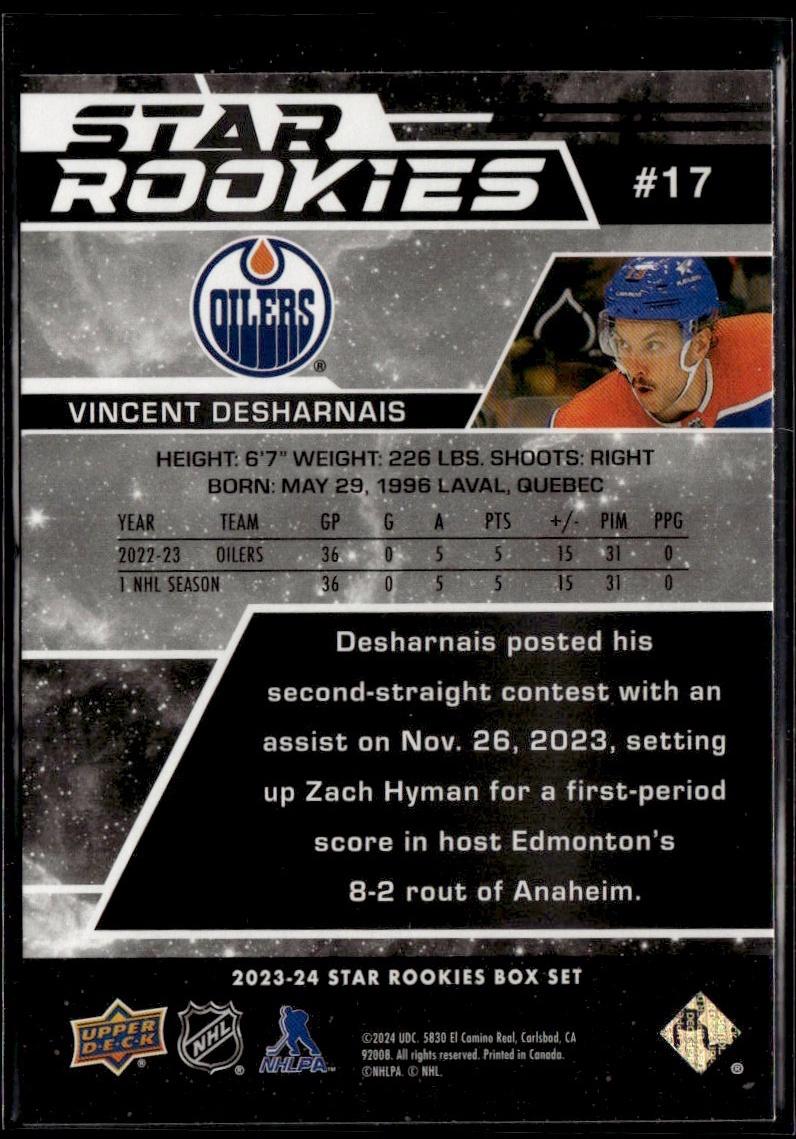 2023-24 Upper Deck NHL Star Rookies Box Set Hockey #17 Edmonton Oilers, Vincent Desharnais