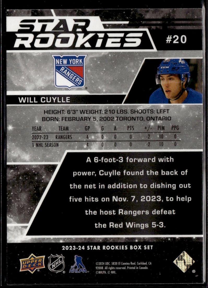2023-24 Upper Deck NHL Star Rookies Box Set Hockey #20 New York Rangers, Will Cuylle