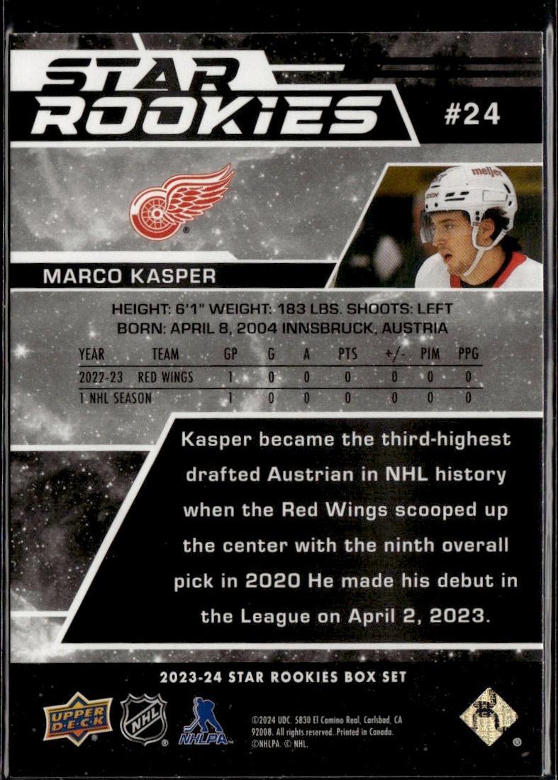2023-24 Upper Deck NHL Star Rookies Box Set Hockey #24 Detroit Red Wings, Marco Kasper