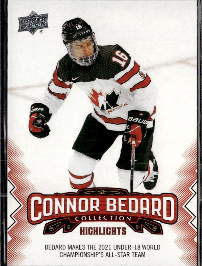 2023-24 Upper Deck Connor Bedard Collection Hockey #2 Canada, Bedard makes the 2021 U18 World Championship All-Star Team