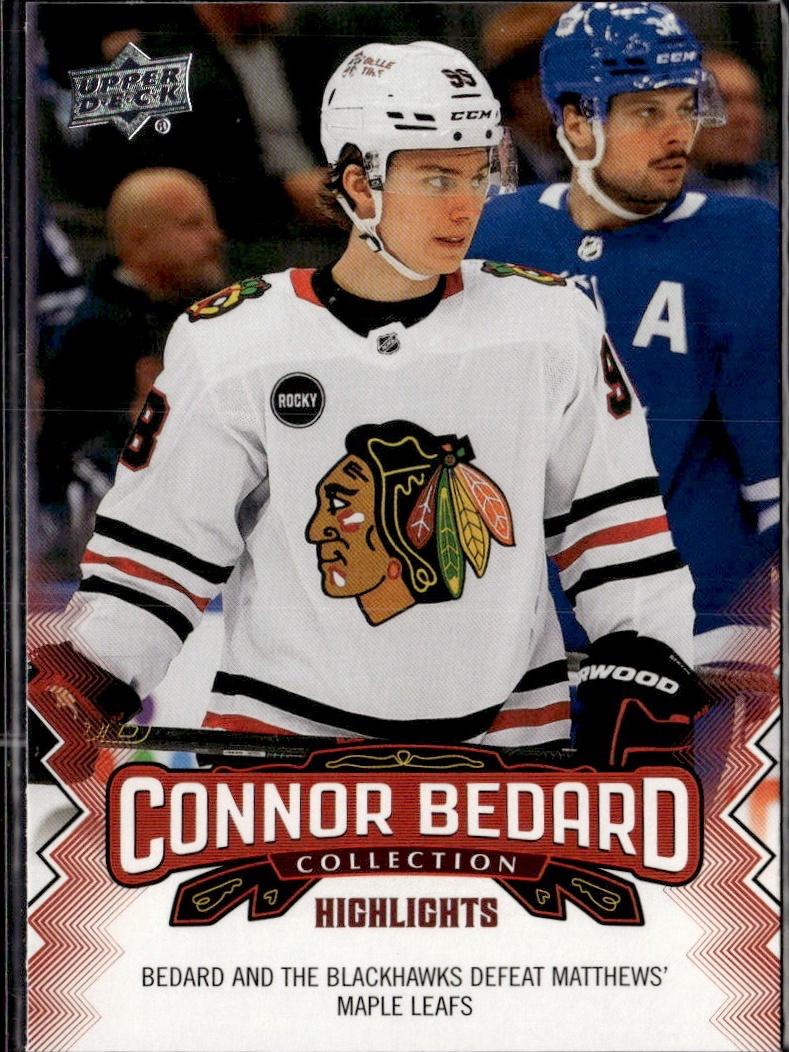 2023-24 Upper Deck Connor Bedard Collection Hockey #13 Chicago Blackhawks (Bedard and the Blackhawks defeat Matthews' Maple Leafs )