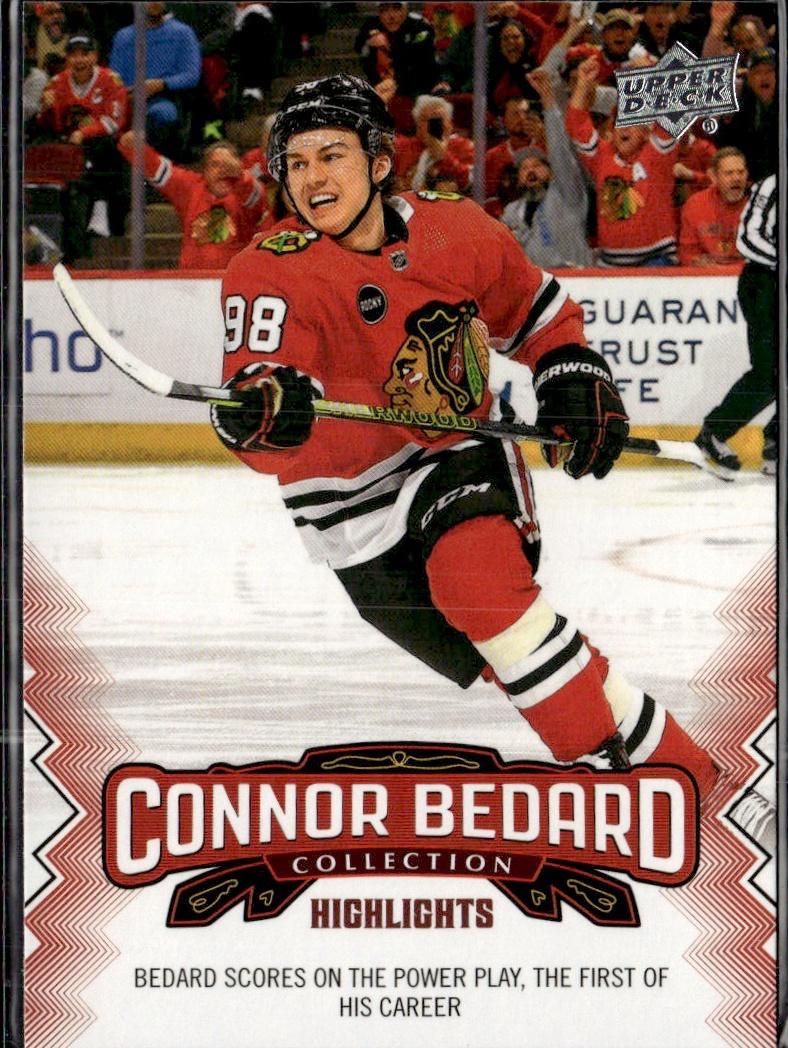 2023-24 Upper Deck Connor Bedard Collection Hockey #15 Chicago Blackhawks (Bedard scores on the power play, the first of his career )