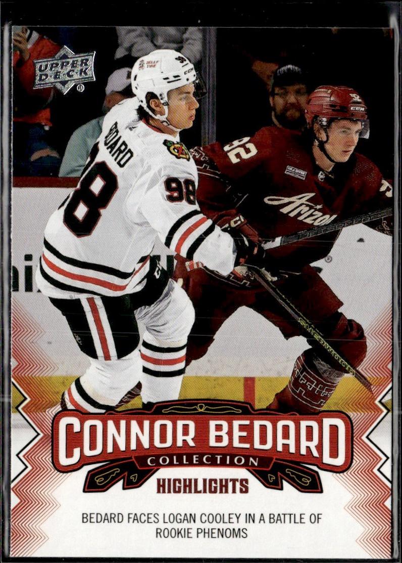 2023-24 Upper Deck Connor Bedard Collection Hockey #17 Chicago Blackhawks (Bedard faces Logan Cooley in a battle of rookie phenoms )
