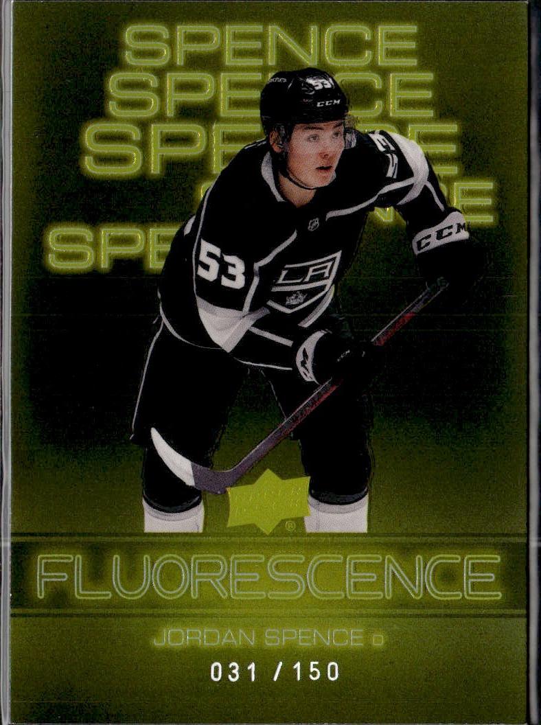 2022-23 Upper Deck Series 2 Hockey Fluorescence Gold #/150 #F-9 Los Angeles Kings (Jordan Spence)