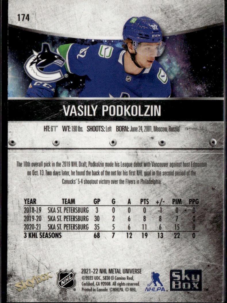 2021-22 SkyBox Metal Universe Hockey Base #174 Vancouver Canucks (Vasily Podkolzin)