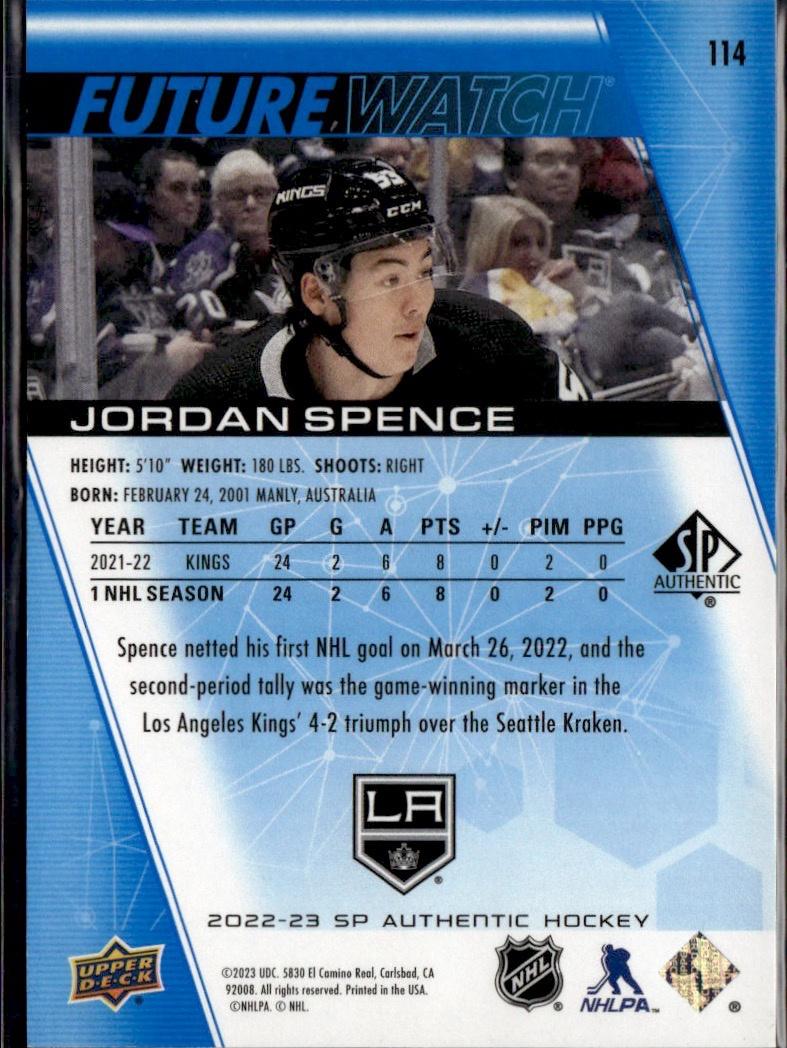 2022-23 SP Authentic Hockey Base Limited Blue #/399 #114 Los Angeles Kings (Jordan Spence)
