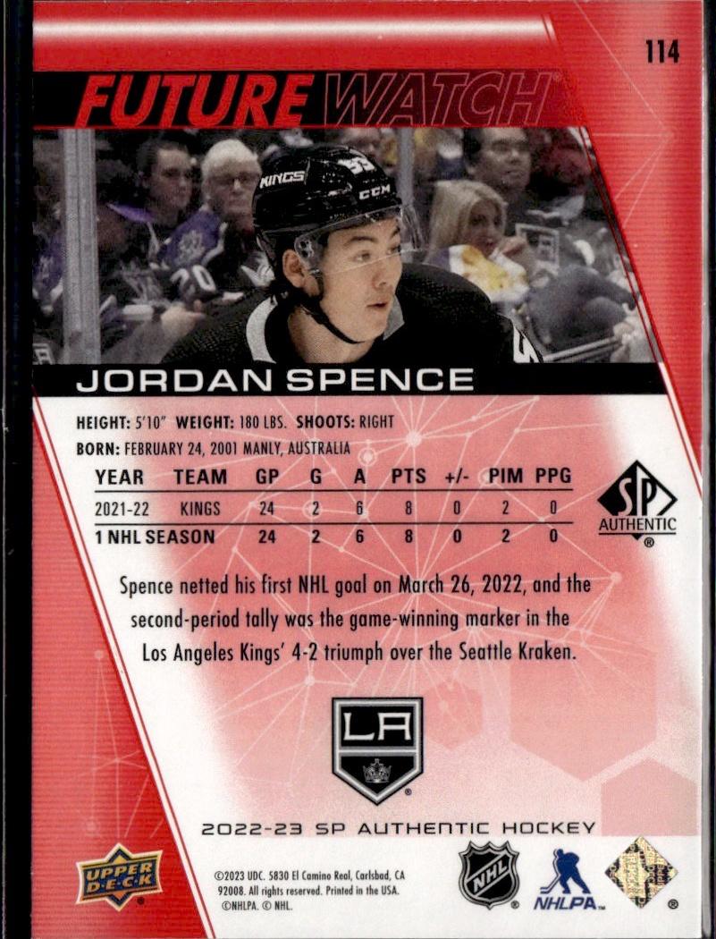 2022-23 SP Authentic Hockey Base Limited Red #114 Los Angeles Kings (Jordan Spence)