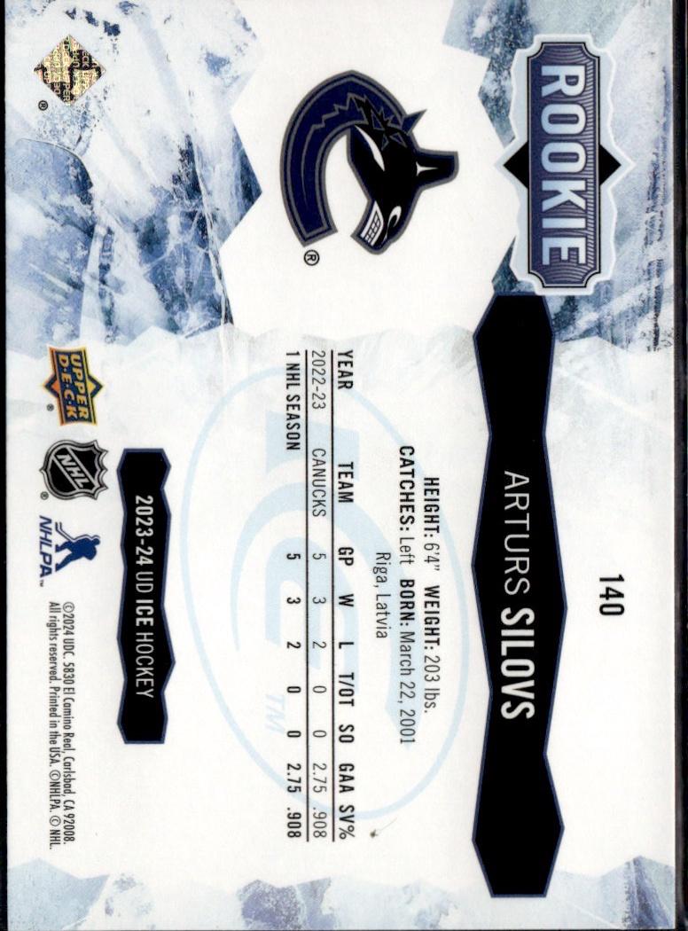 2023-24 Upper Deck Ice Hockey Base #140 Vancouver Canucks (Arturs Silovs)