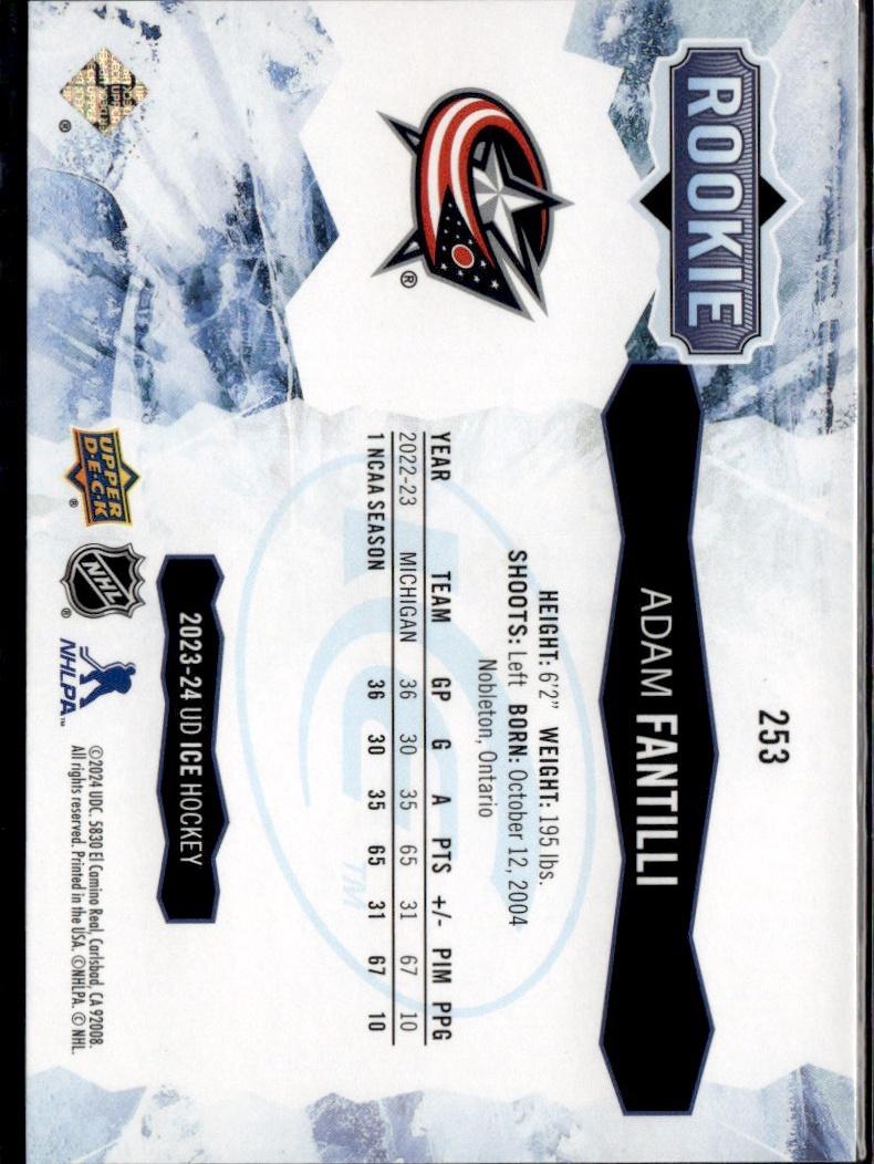 2023-24 Upper Deck Ice Hockey Base #253 Columbus Blue Jackets (Adam Fantilli)