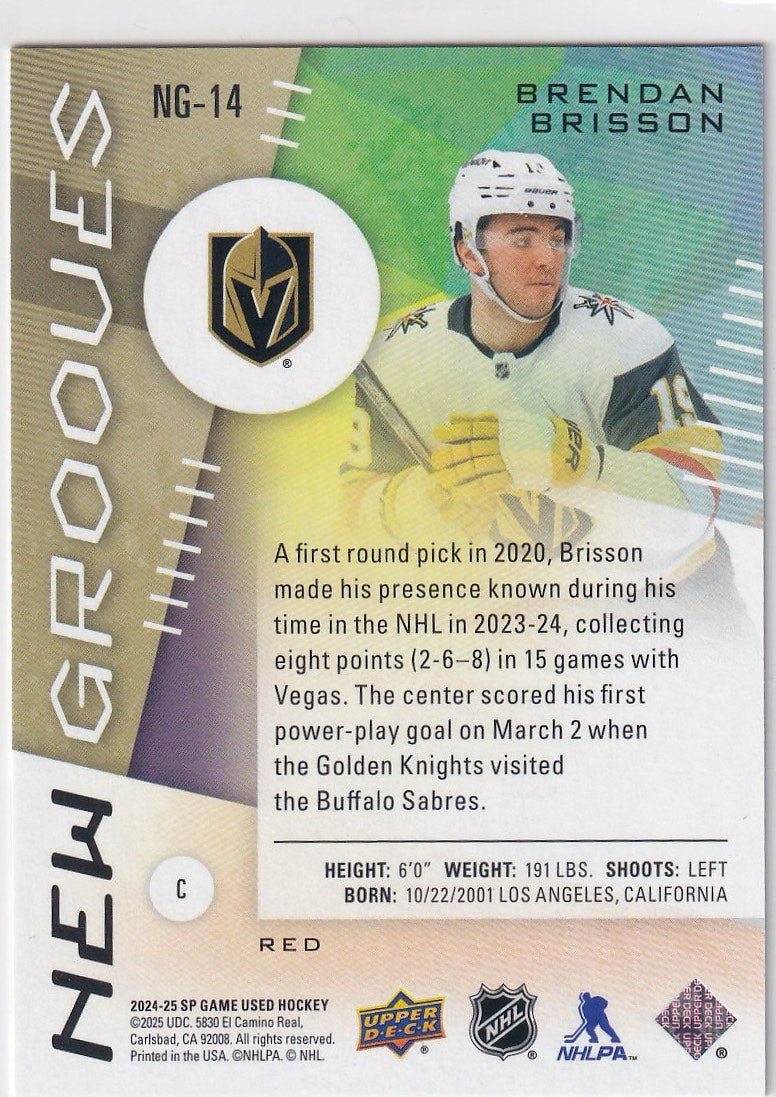 2024-25 SP Game Used Hockey New Grooves Red #NG-14 Vegas Golden Knights, Brendan Brisson