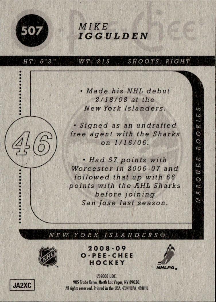 2008-09 O-Pee-Chee Hockey Base - Marquee Rookie #507 New York Islanders, Mike Iggulden