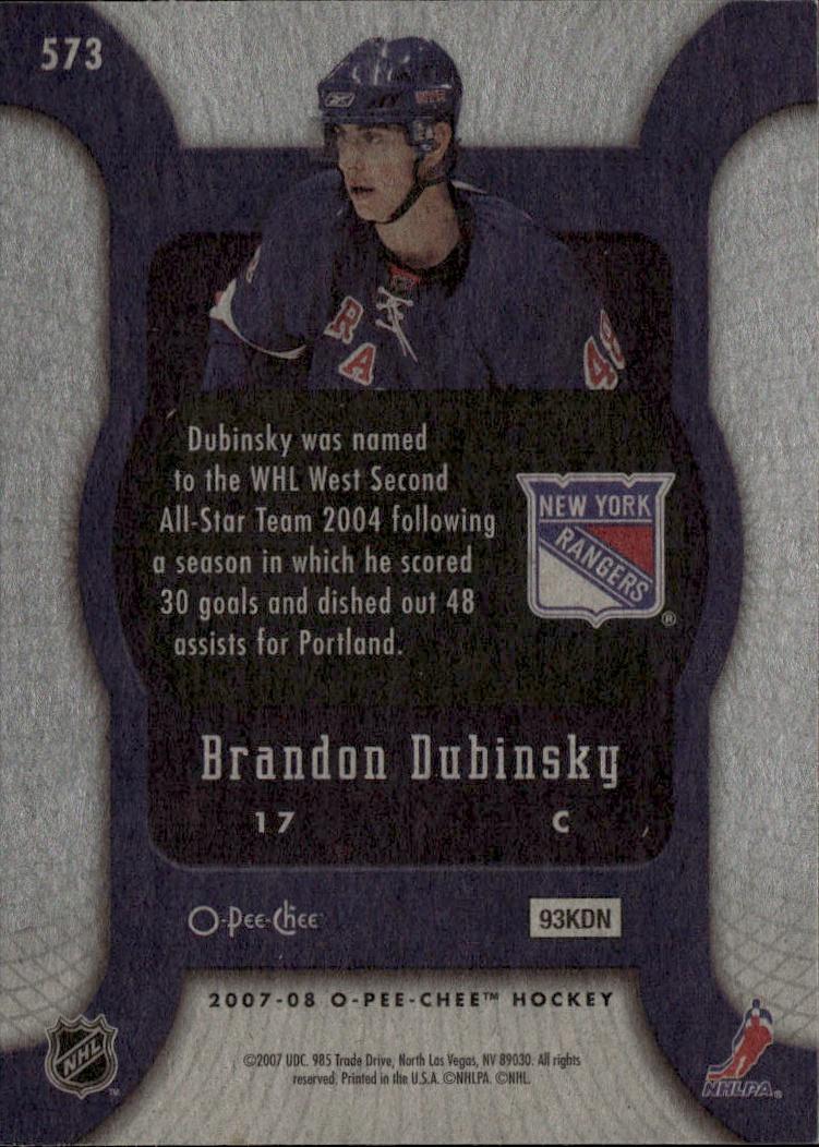 2007-08 O-Pee-Chee Hockey Base - Marquee Rookie #573 New York Rangers (Brandon Dubinsky)