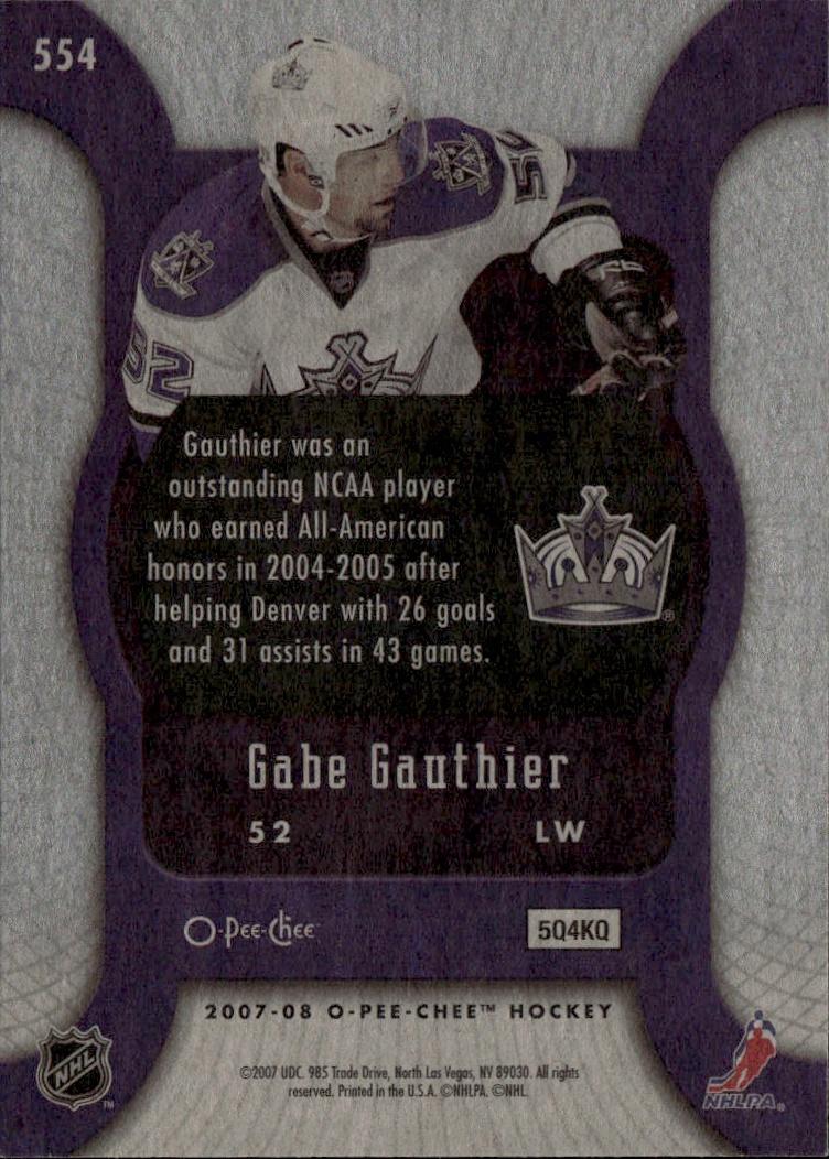 2007-08 O-Pee-Chee Hockey Base - Marquee Rookie #554 Los Angeles Kings (Gabe Gauthier)