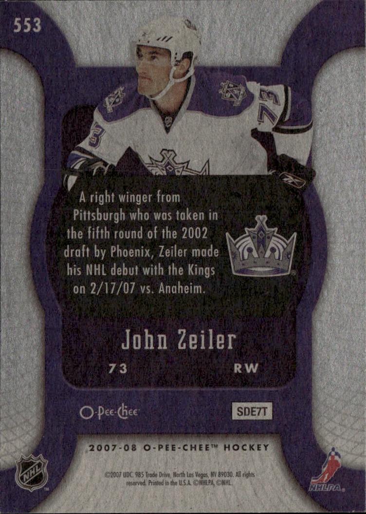 2007-08 O-Pee-Chee Hockey Base - Marquee Rookie #553 Los Angeles Kings (John Zeiler)