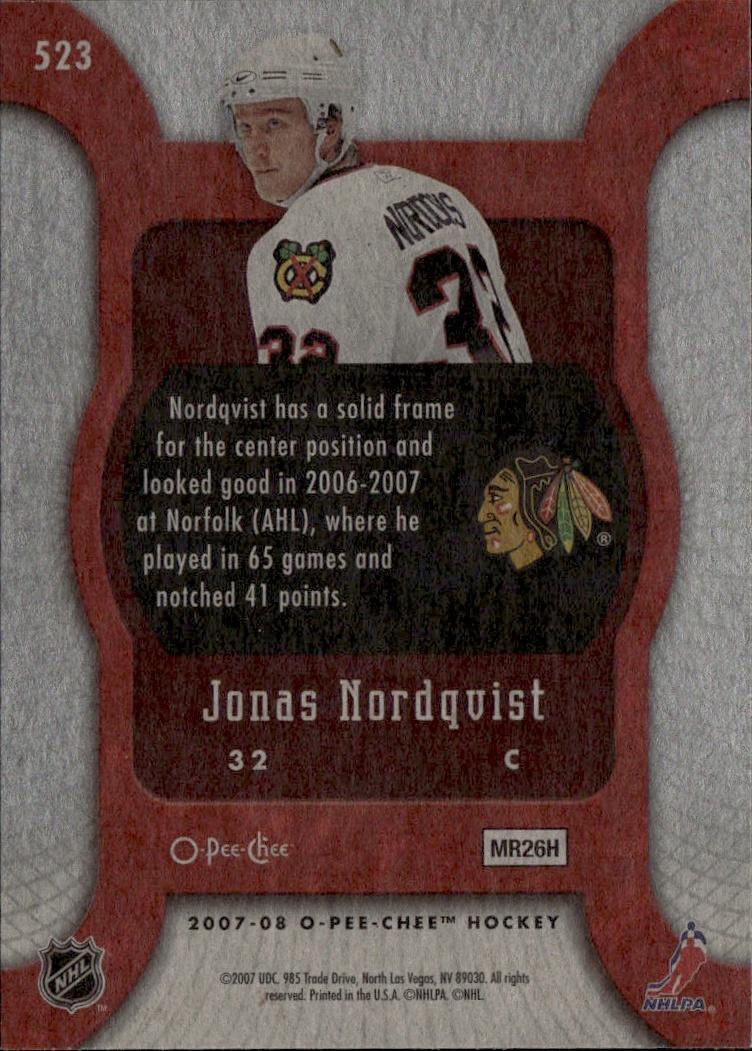 2007-08 O-Pee-Chee Hockey Base - Marquee Rookie #523 Chicago Blackhawks (Jonas Nordqvist)