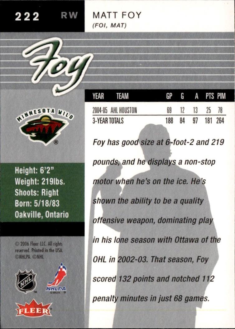 2005-06 Ultra Hockey Rookie #222 Minnesota Wild (Matt Foy)