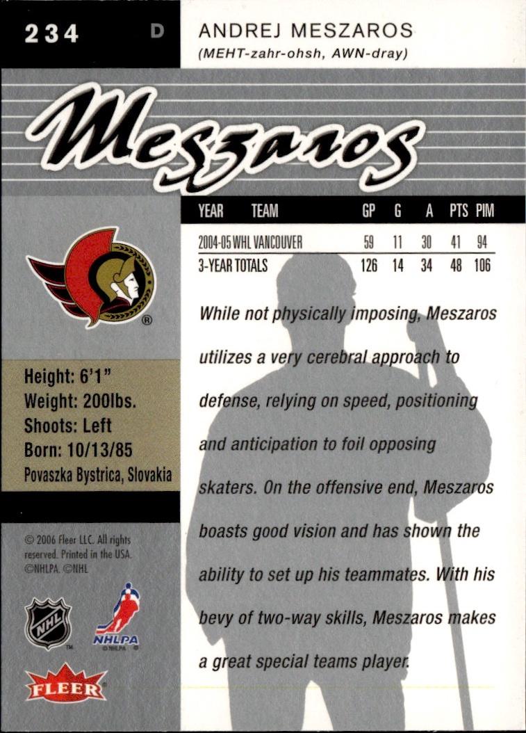 2005-06 Ultra Hockey Rookie #234 Ottawa Senators (Andrej Meszaros)