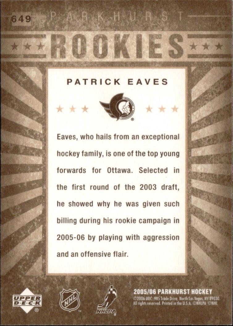 2005-06 Parkhurst Hockey Rookie #649 Ottawa Senators (Patrick Eaves)