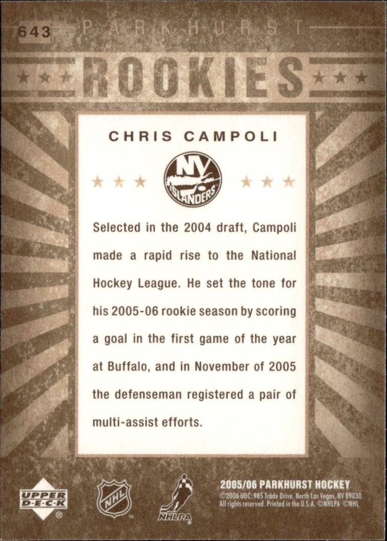 2005-06 Parkhurst Hockey Rookie #643 New York Islanders (Chris Campoli)