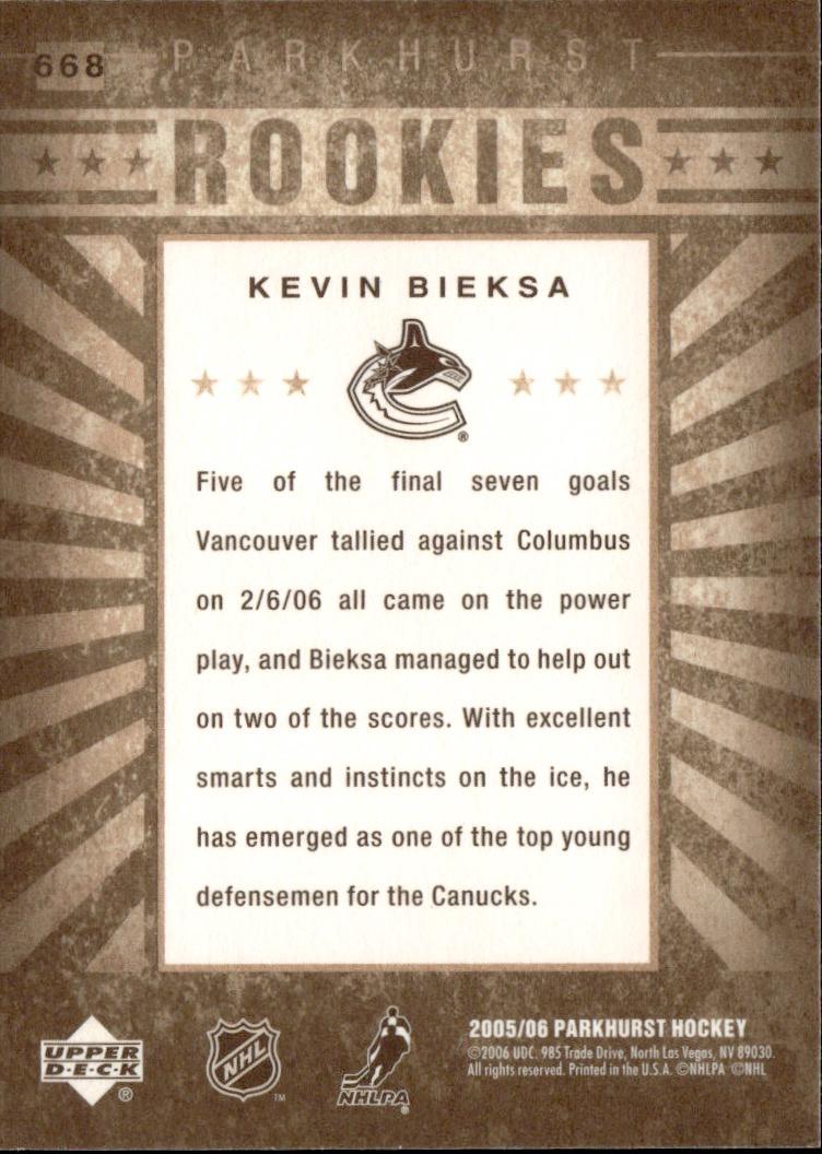 2005-06 Parkhurst Hockey Rookie #668 Vancouver Canucks (Kevin Bieksa)