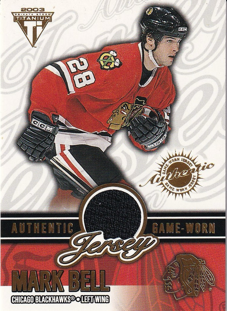 2002-03 Pacific Private Stock Titanium Hockey Jerseys #/957 #13 Chicago Blackhawks, Mark Bell