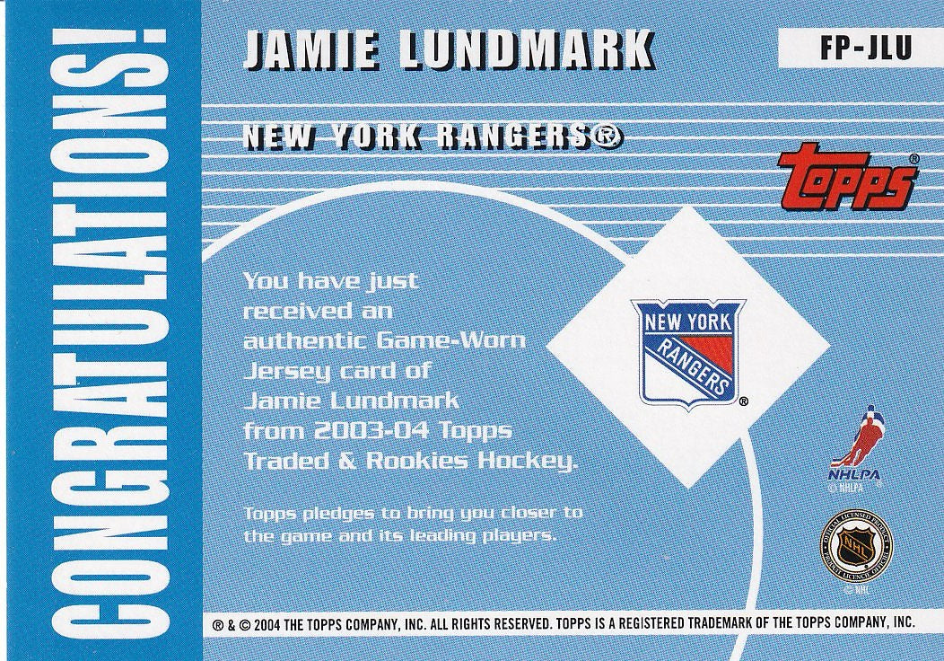 2003-04 Topps Traded & Rookies Hockey Future Phenoms #FP-JLU New York Rangers (Jamie Lundmark)