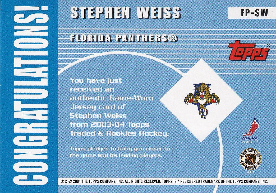 2003-04 Topps Traded & Rookies Hockey Future Phenoms #FP-SW Florida Panthers (Stephen Weiss)