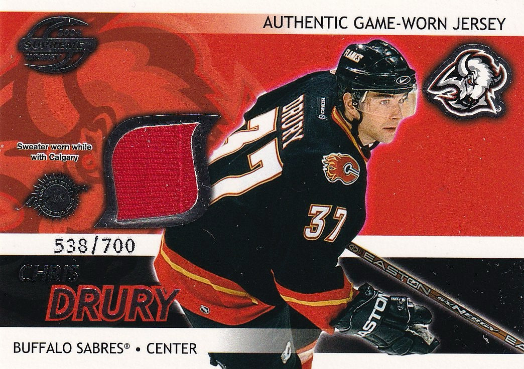2003-04 Pacific Supreme Hockey Jerseys #/700 #4 Buffalo Sabres (Chris Drury)