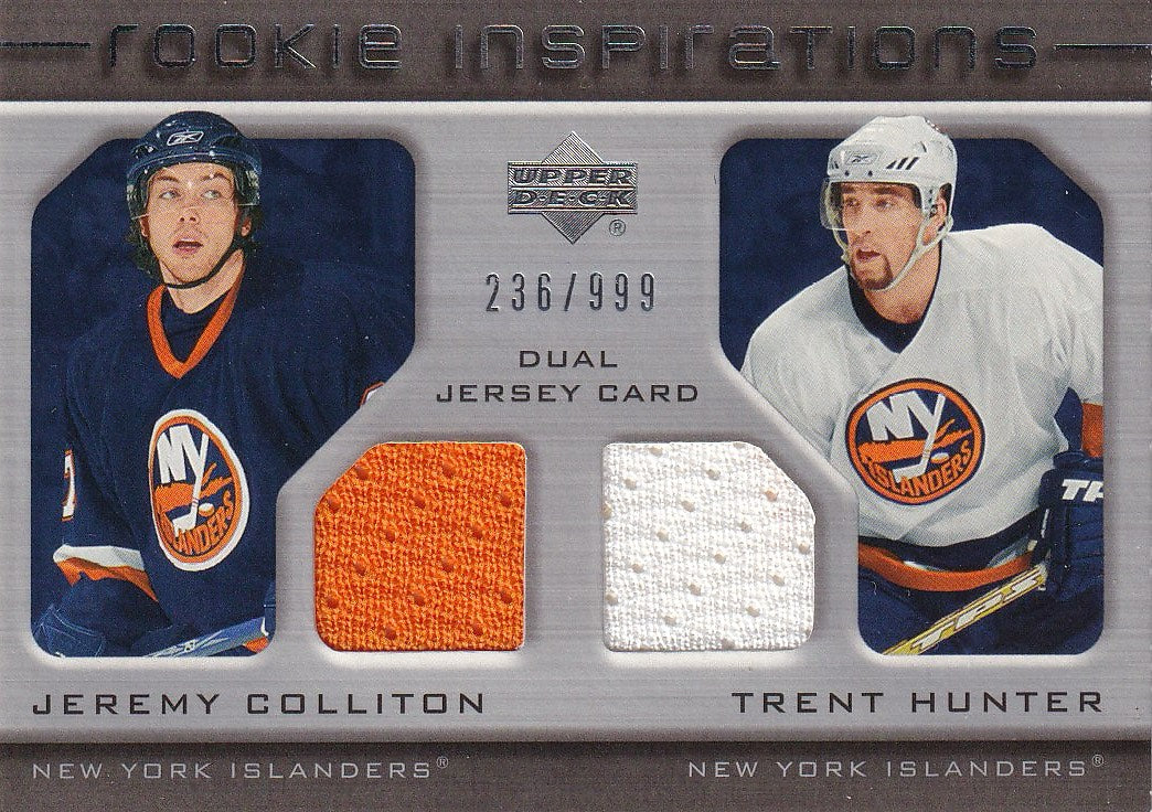 2005-06 Upper Deck Rookie Update Hockey #/999 #247 New York Islanders (Jeremy Colliton / Trent Hunter RI, MEM, RC, SN999)