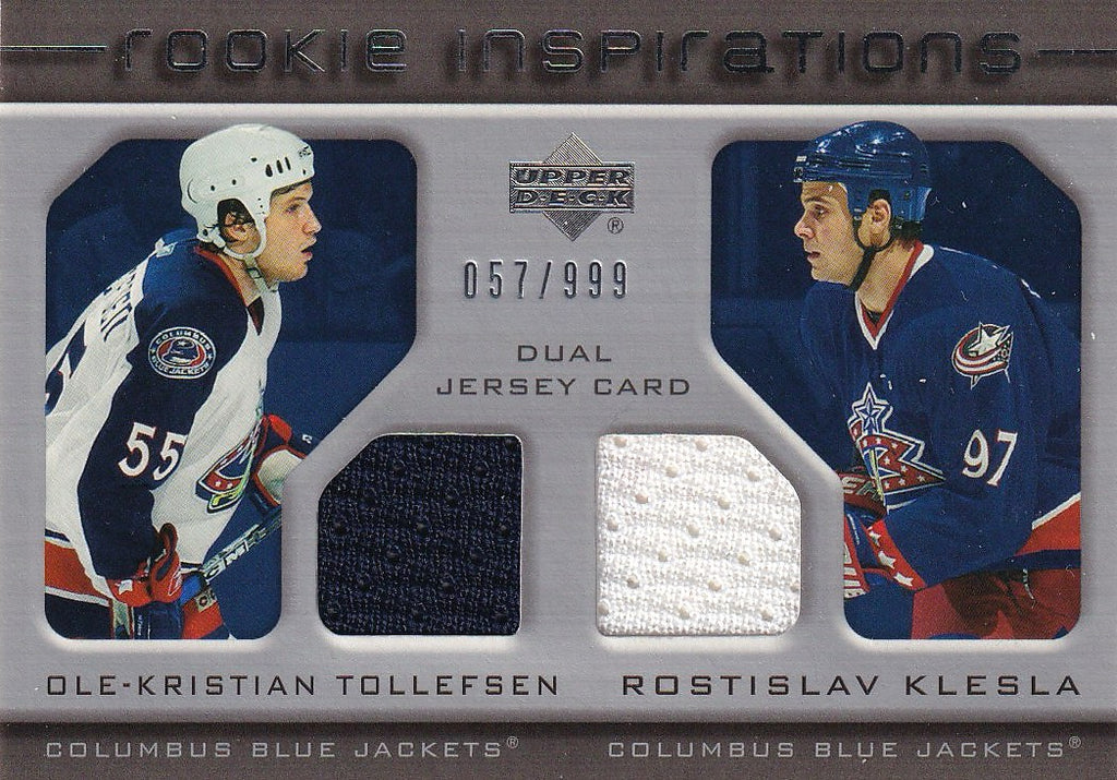 2005-06 Upper Deck Rookie Update Hockey #/999 #241 Columbus Blue Jackets (Ole-Kristian Tollefsen / Rostislav Klesla RI, MEM, RC, SN999)
