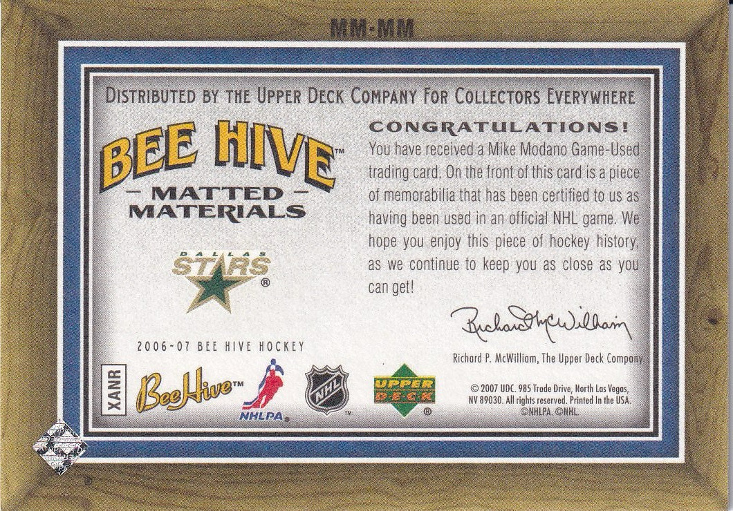 2006-07 Upper Deck Beehive Hockey Matted Materials #MM-MM Dallas Stars (Mike Modano)