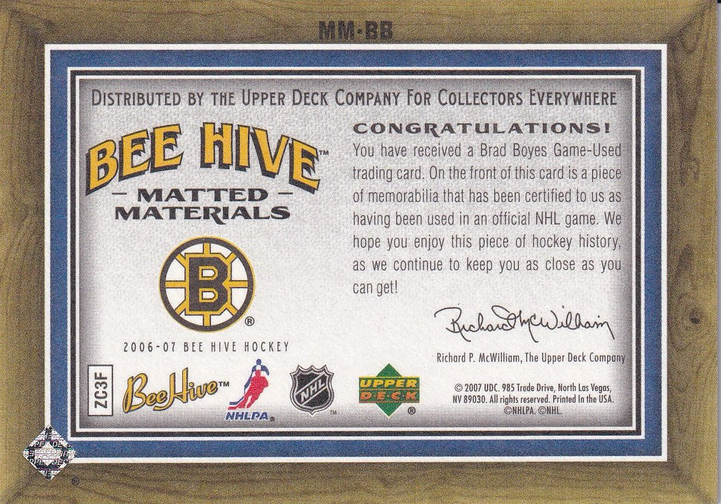 2006-07 Upper Deck Beehive Hockey Matted Materials #MM-BB Boston Bruins (Brad Boyes)