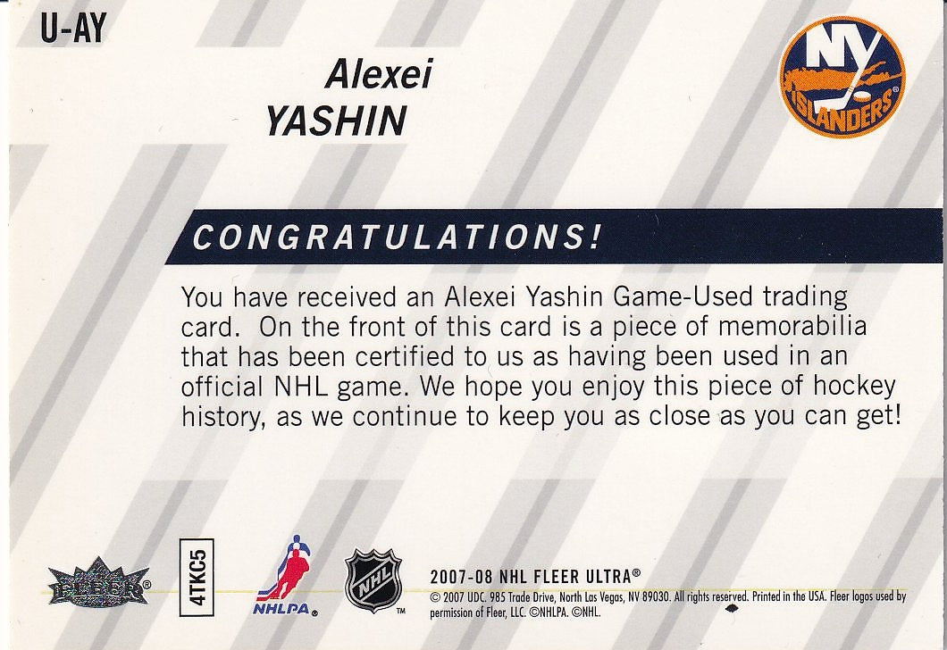 2007-08 Ultra Hockey Ultra Uniformity #U-AY New York Islanders (Alexei Yashin)