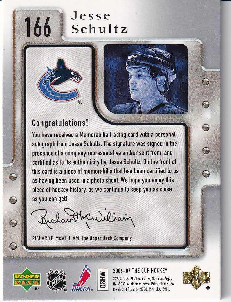 2006-07 Upper Deck The Cup Hockey #/249 #166 Vancouver Canucks, Jesse Schultz
