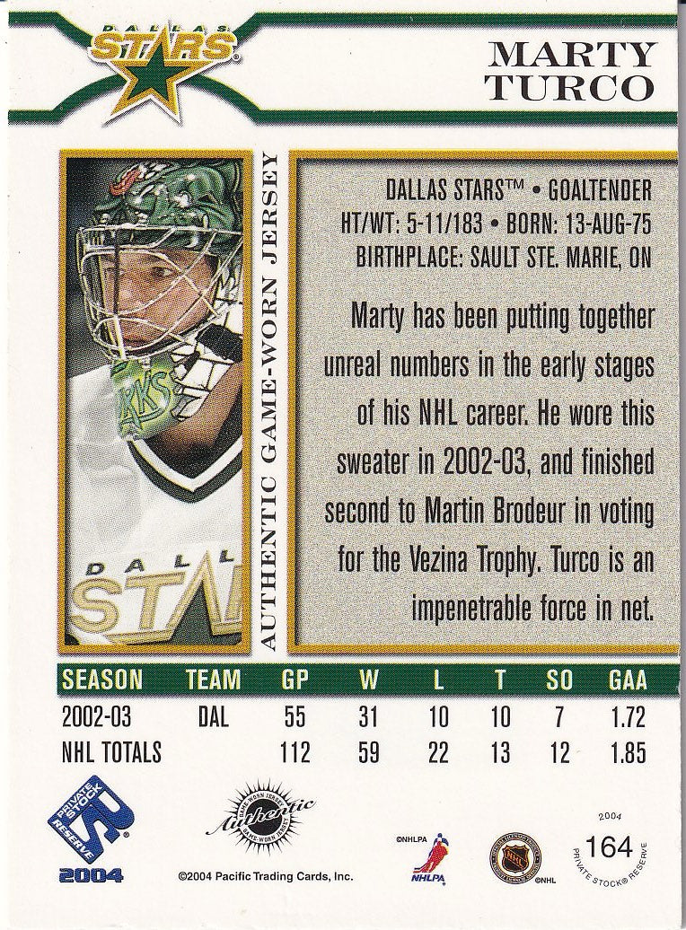 2003-04 Pacific Private Stock Reserve Hockey #/700 #164 Dallas Stars, Marty Turco