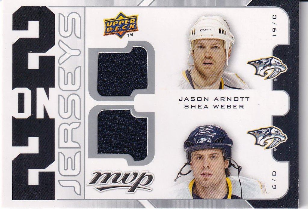 2008-09 Upper Deck MVP Hockey Two on Two Jerseys #J2-AWLS Nashville Predators, Jason Arnott / Shea Weber / David Legwand / Steve Sullivan