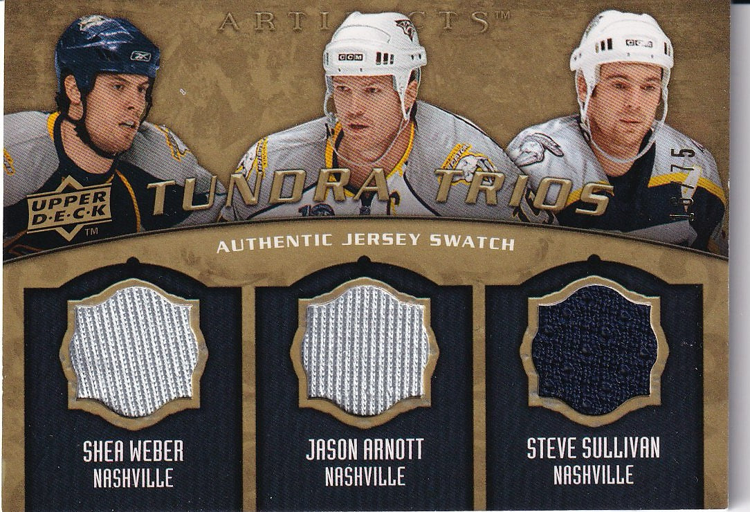 2008-09 Upper Deck Artifacts Hockey Tundra Trios Gold #/75 #T3-ASR Nashville Predators, Shea Weber / Jason Arnott / Steve Sullivan