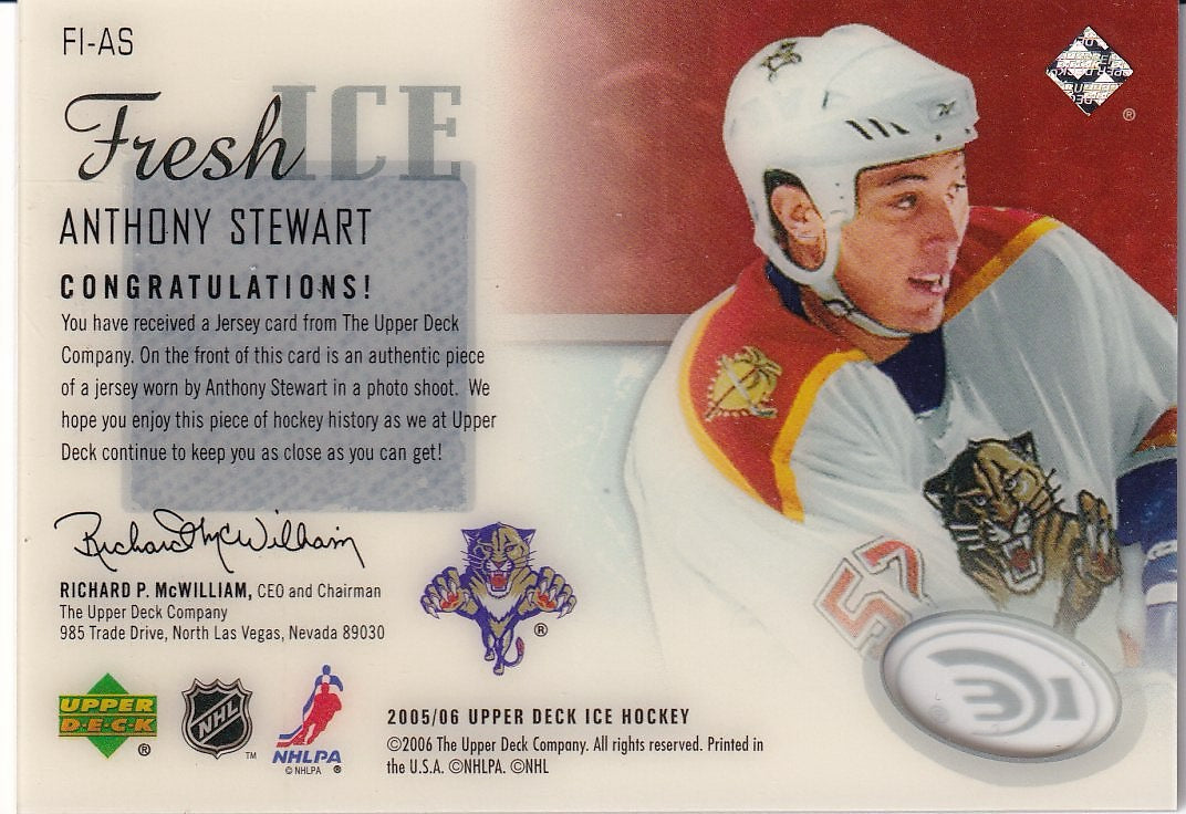 2005-06 Upper Deck Ice Hockey Fresh Ice Glass #FI-AS Florida Panthers (Anthony Stewart)